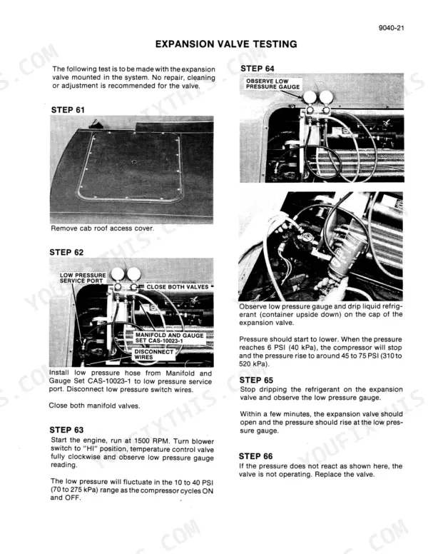 Case cotton picker A/C expansion valve check with manifold gauge set connected