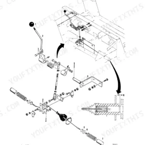 Case 1845B skid steer loader Exploded view of the parking brake lever and linkage assembly