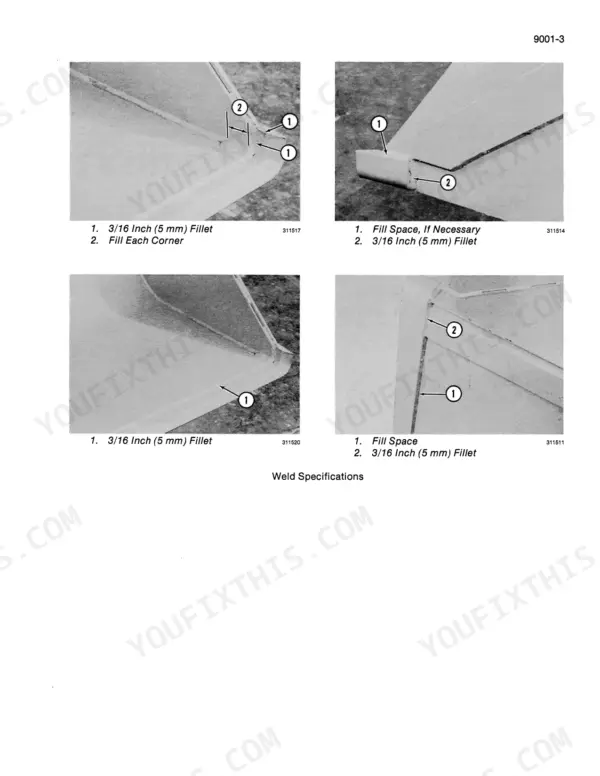 Case 1845B skid steer loader Photos marking weld spot positions on the frame