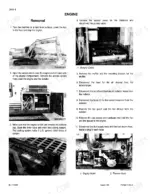 Case 9010 engine removal procedure steps, including battery cable, radiator hose, and fuel line disconnection diagrams.