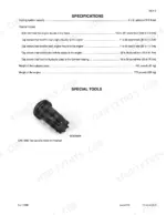 Case 9010 engine torque specifications, cooling capacity, component weights, and CAS-1690 flywheel rotation tool image.