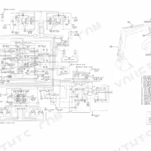 Case 9010 hydraulic system schematic showing main control valve, pumps, cylinders, and numbered component legend.