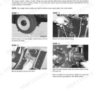 Case 9350 tractor Master cylinder removal steps with photos of the brake caliper and bleeder screw