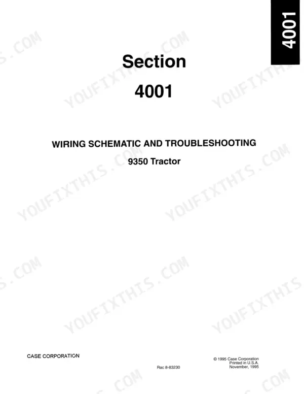 Case 9350 tractor Section 4001 electrical troubleshooting title page