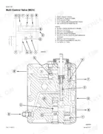 case-c50-c100-series-tractor-service-manual-7-70900-hydraulic-325.webp Case C50, C60, C70, C80, C90, C100 Multi Control Valve hydraulic schematic and cross-section diagram with port identification.