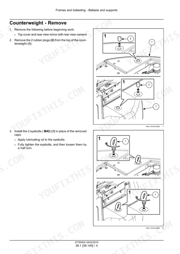 Case CX235C SR crawler excavator counterweight removal procedure