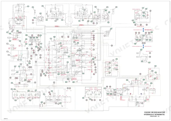 Case CX235C SR crawler excavator fold-out hydraulic schematic sheet 1 of 2