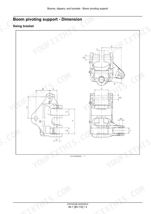 case-cx35b-cx39b-mini-excavator-service-manual-47574272b-booms-dippers-and-buckets-1060.webp Case CX35B, CX39B mini excavator Swing bracket dimension drawing for the boom pivoting support