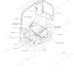 Case CX80 operator cab diagram showing location of controls, levers, pedals, seat, and switch panels.