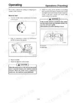 case-cx80-excavator-operator-manual-87490339-na-operations-81.webp Case CX80 operator manual page showing travel operations, throttle control, attachment positioning, and travel lever diagrams.