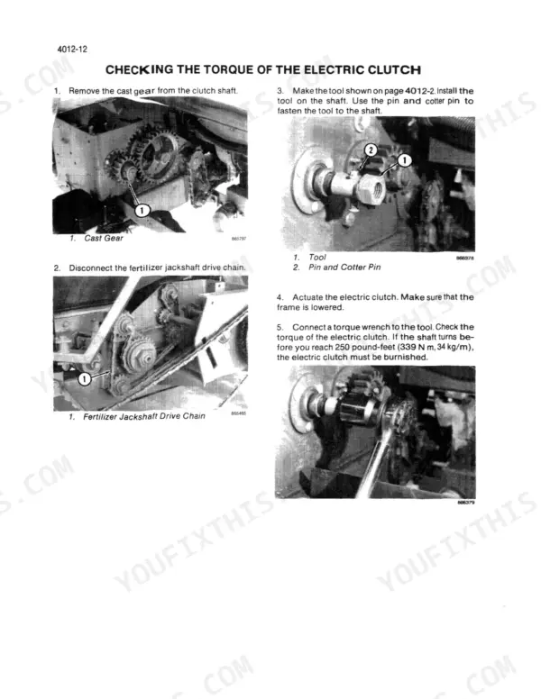 Case IH 8500 Grain Drill procedure for checking electric clutch torque using a specialized tool and torque wrench.