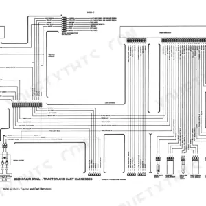Case IH 8500 Grain Drill wiring diagram showing tractor and cart harness connections, monitor console, and sensors.