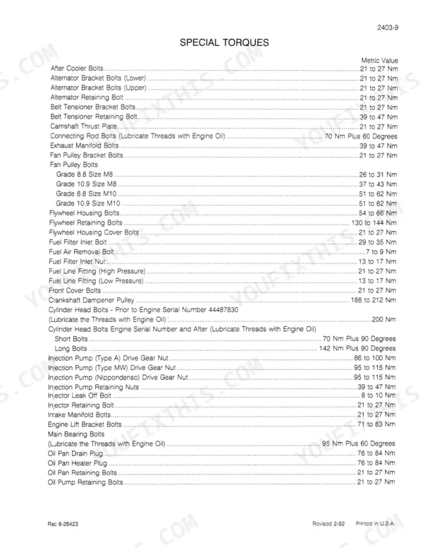 case-ih-9100-9200-series-tractor-service-manual-830-diesel-engine-specification-details-2403-101-1.webp Case IH 9100/9200 Series tractor 6-830 diesel engine special torque specifications table (Section 2403)