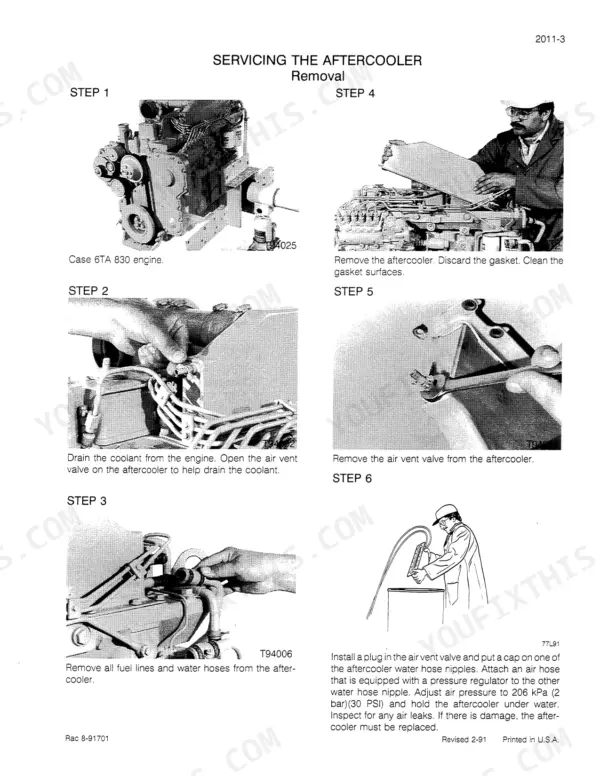 Case IH 9100/9200 Series tractor aftercooler service procedure, cylinder head and valve train section