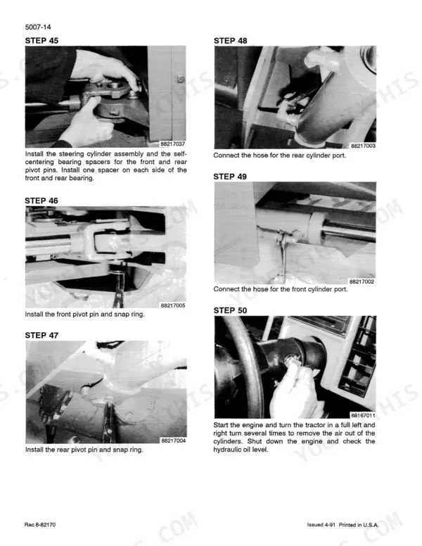 Case IH 9100/9200 Series tractor articulation steering cylinder installation procedure