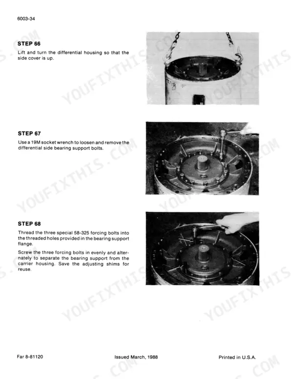 Case IH 9100/9200 Series tractor axle repair: differential housing disassembly procedure