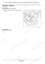 case-ih-f3bfe613a-a001-variants-engine-service-manual-84473731-procedures-24.webp Case IH F3BFE613A*A001-E*A service manual page showing alternator removal procedure and component diagram with supports.