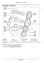 case-ih-f3bfe613a-a001-variants-engine-service-manual-84473731-system-diagram-40.webp Case IH F3BFE613A*A001-E*A timing gear overview diagram showing camshaft, bushings, pins, and gears with clearance specifications.