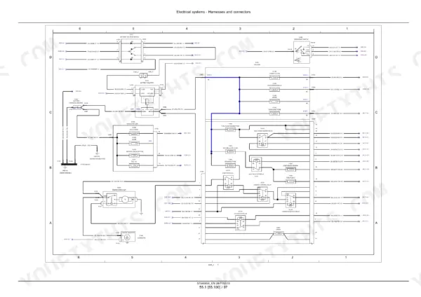 Case IH Farmlift 633–935 service manual electrical schematic sheet 2, battery isolator switch and ignition key switch