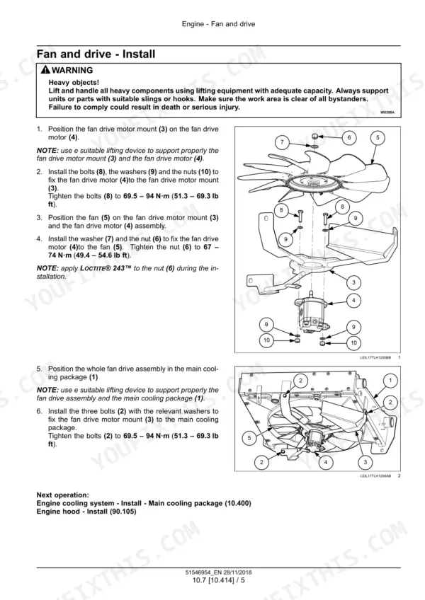Case IH Farmlift 633–935 service manual cooling fan and drive installation