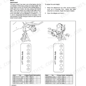 Case IH RB454, RB464, RB554, RB564 round baler axle height adjustment diagram and tire position chart