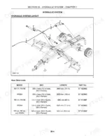 Case IH RR144, RR180, RR204 hydraulic system layout diagram and hose dimension specification table with part numbers.