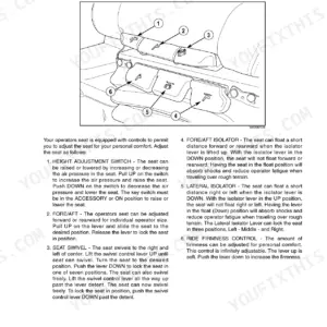 Case IH STX275, STX325 operator seat air suspension controls diagram and adjustment procedures for height, swivel, and isolators.