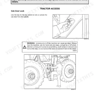 Case IH STX280, STX330 operator manual page showing cab door lock operation and tractor access safety procedures.