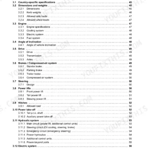 Claas Xerion 3300/3800 Trac manual table of contents page 4 showing specifications sections.