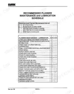 Clark ESM 12-25 maintenance schedule table showing planned maintenance and lubrication intervals for forklift components.