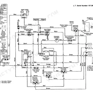Cub Cadet 805–1720 electrical wiring diagram showing key switch, PTO switch, battery, starter, and indicator light connections.