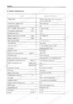 Daewoo DB58T, MEGA200 engine specification table listing dimensions, fuel injection, lubrication, and cooling system data.