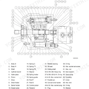 Daewoo SOLAR 030 PLUS, SOLAR 035 main pump construction exploded view diagram with numbered component parts list.