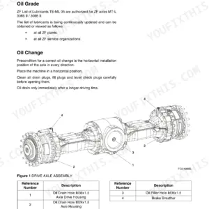 Doosan DL420-3 wheel loader Front drive axle assembly (ZF MT-L 3085 II / 3095 II) with oil drain, filler and breather points