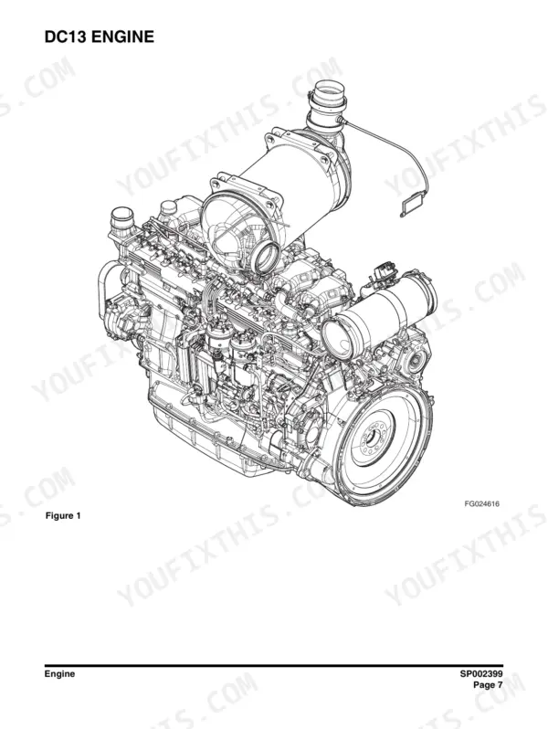 Doosan DL420-3 wheel loader Scania DC13 engine assembly view