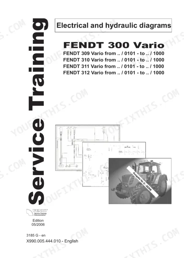 Fendt 309, 310, 311, 312 Vario tractor Title sheet of the electrical and hydraulic diagrams section with chassis ranges