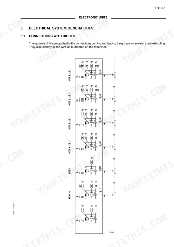 Fiat Kobelco EX95W wheel excavator Electrical system generalities: connections with diodes drawing showing wire numbers
