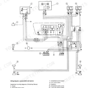 Fiat 55-90 to 180-90 electrical system wiring diagram for supercomfort cab tractors showing wiper, floodlamp, and fan controls.