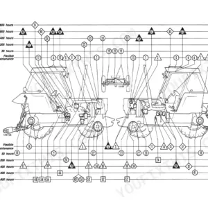 Fiat 90-90, 100-90 maintenance schedule diagram showing lubrication and service points by hour interval.