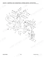 gehl-1075-forage-harvester-parts-catalog-908044-wiring-58.webp Gehl 1075, CB1075 exploded view of control box, mounting, and wiring for the metal detector system with numbered parts.