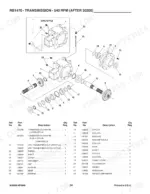 gehl-1470-variable-chamber-round-baler-parts-catalog-908006-drivetrain-parts-36.webp Gehl 1470, RB1470 exploded view of 540 RPM transmission gearbox components with parts list and reference numbers.