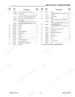 Gehl 1475, 1875, RB1475, RB1875, QW1400, QW1800 parts list for front frame assembly including hitch, ramp, and guard components.