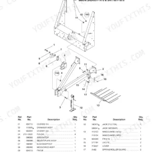 Gehl 1475, 1875, RB1475, RB1875, QW1400, QW1800 exploded view diagram and parts list for drawbar and windguard assembly.