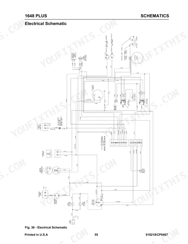 Gehl 1648 Plus electrical schematic diagram showing starter, alternator, battery, relays, and ignition switch wiring.