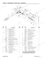 Gehl 1870, RB1870 exploded view of implement driveline and gearbox assembly with numbered parts list and descriptions.