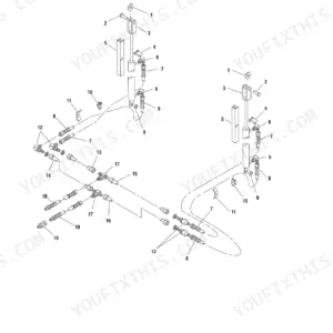 Gehl 1870, RB1870 exploded view diagram of gate hydraulics showing cylinders, hoses, fittings, and mounting hardware components.