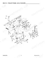 gehl-2175-mower-conditioner-parts-catalog-906693-chassis-parts-8.webp Gehl 2175, MC2175 exploded view diagram of the trailer frame, support leg, and pusharm assembly with numbered parts list.