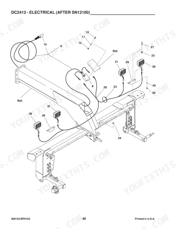 Gehl 2412, DC2412 exploded view of electrical lighting system components for units after serial number 12100.