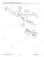Gehl 3210, 3250 exploded view diagram of main frame, wheel hub, spindle, and rim assembly parts.
