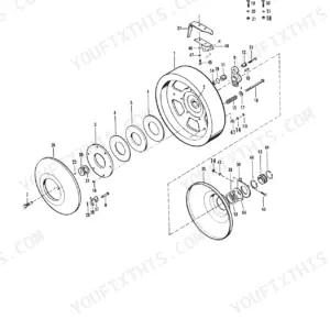 Gehl 3210, 3250 exploded view diagram of the flywheel and clutch assembly with numbered parts list components.